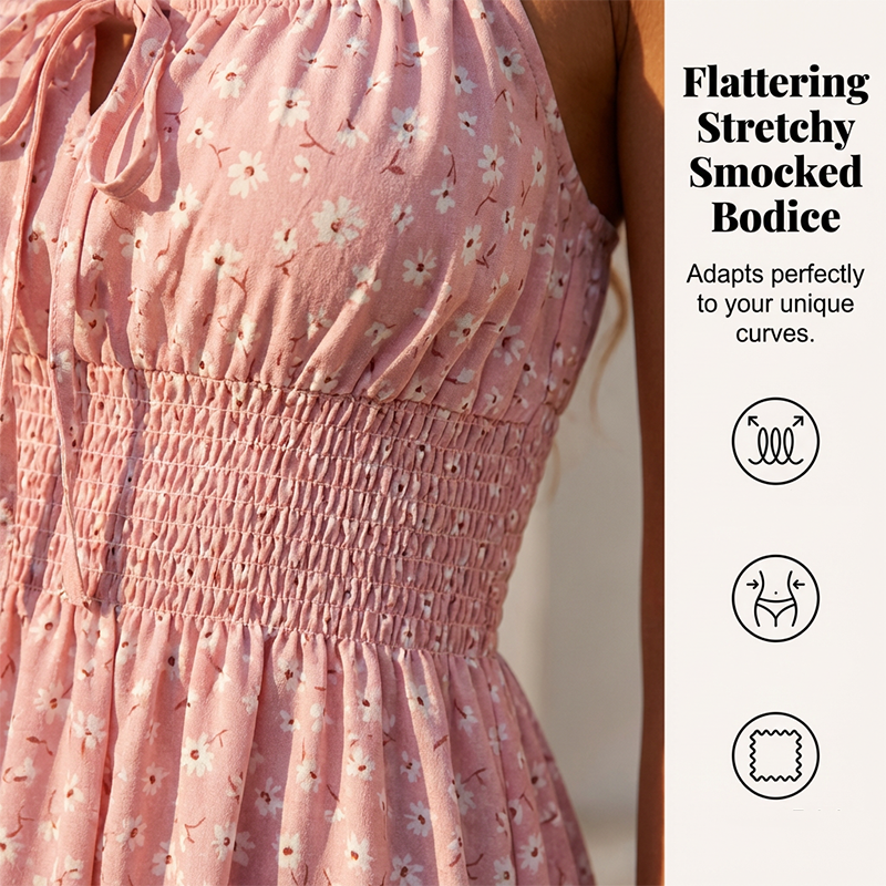 👗 LIMITED-TIME 50% OFF! ✨ Tie-Front Smocked Dress – Spaghetti Straps, Smocked Waist, A-Line Ruffle Hem 🌸
