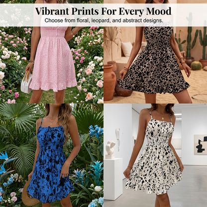 👗 LIMITED-TIME 50% OFF! ✨ Tie-Front Smocked Dress – Spaghetti Straps, Smocked Waist, A-Line Ruffle Hem 🌸