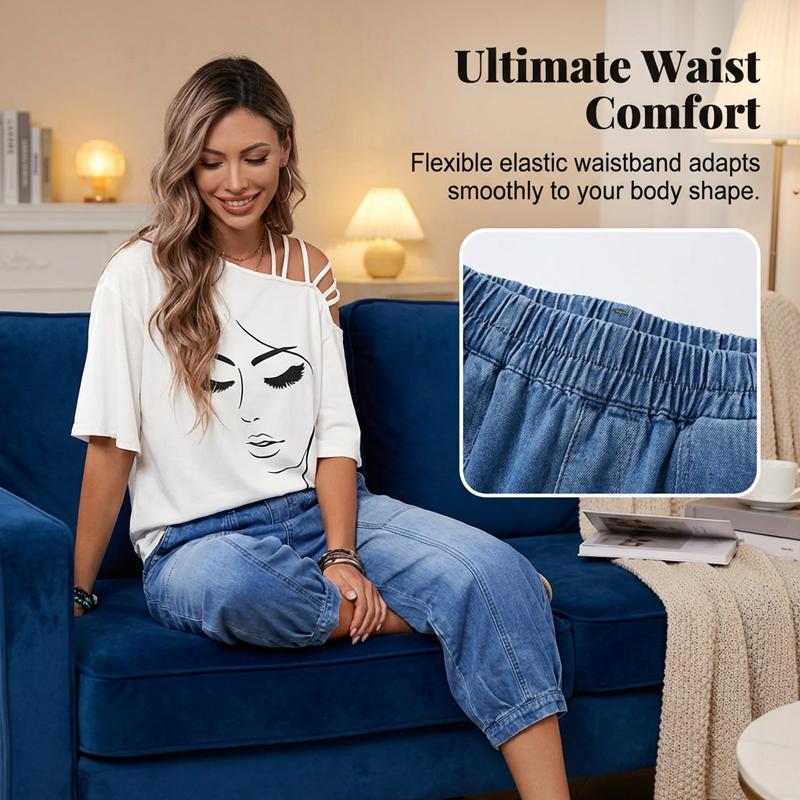 🥳2026 HOT SALE🥳💞50K+ SOLD!💕🌸 50% OFF! Women’s Elastic Waist Loose Fit Cropped Jeans