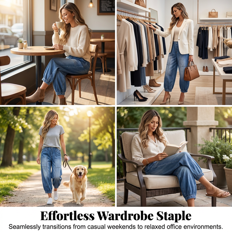 🥳2026 HOT SALE🥳💞50K+ SOLD!💕🌸 50% OFF! Women’s Elastic Waist Loose Fit Cropped Jeans