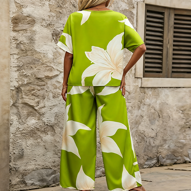 🎨Women's Floral Print Top & Wide-Leg Pants Set 🌸Summer Elegance Made Easy