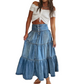 👗 Tiered Denim, Flattering A-Line Shape | Women's High-Waist Button Maxi Skirt