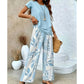 ⏳Time-Limited Special 50% OFF⏰Women's Two-Piece Leaf Print Wide-Leg Pants Set