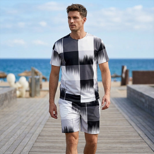 📢📢50% OFF !! ⏰Men's Abstract Print T-Shirt & Shorts Set
