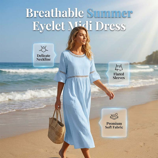 ⏳Time-Limited Special 50% OFF⏰Women's Eyelet Flared Sleeve Midi Dress