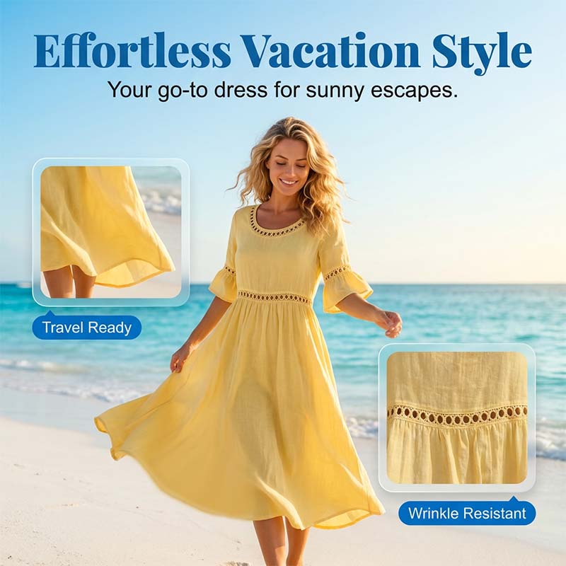 ⏳Time-Limited Special 50% OFF⏰Women's Eyelet Flared Sleeve Midi Dress