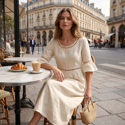 ⏳Time-Limited Special 50% OFF⏰Women's Eyelet Flared Sleeve Midi Dress
