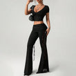 👖 50% OFF NOW!🌸 Women's Ruched Lace Panel Flare Pants – Elegant & Slimming – Stretchy Wide Leg Trousers 💃
