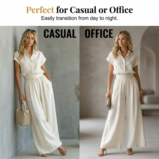 🔥LAST DAY SALE - 50% OFF🔥Elegant Two-Piece Shirt & Wide-Leg Pants Set