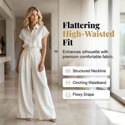 🔥LAST DAY SALE - 50% OFF🔥Elegant Two-Piece Shirt & Wide-Leg Pants Set