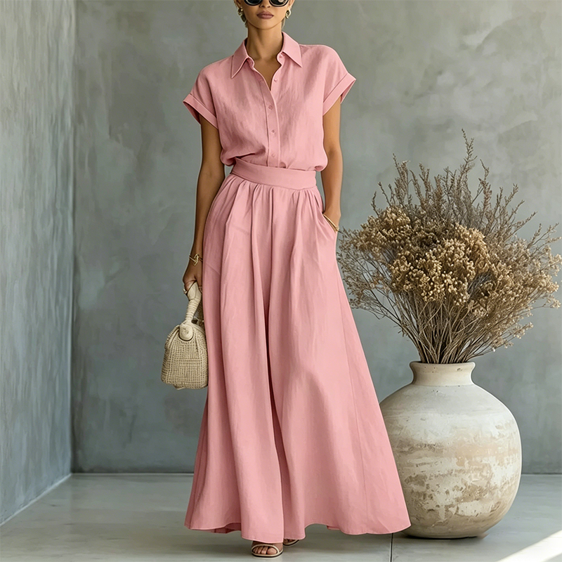 🔥LAST DAY SALE - 50% OFF🔥Elegant Two-Piece Shirt & Wide-Leg Pants Set