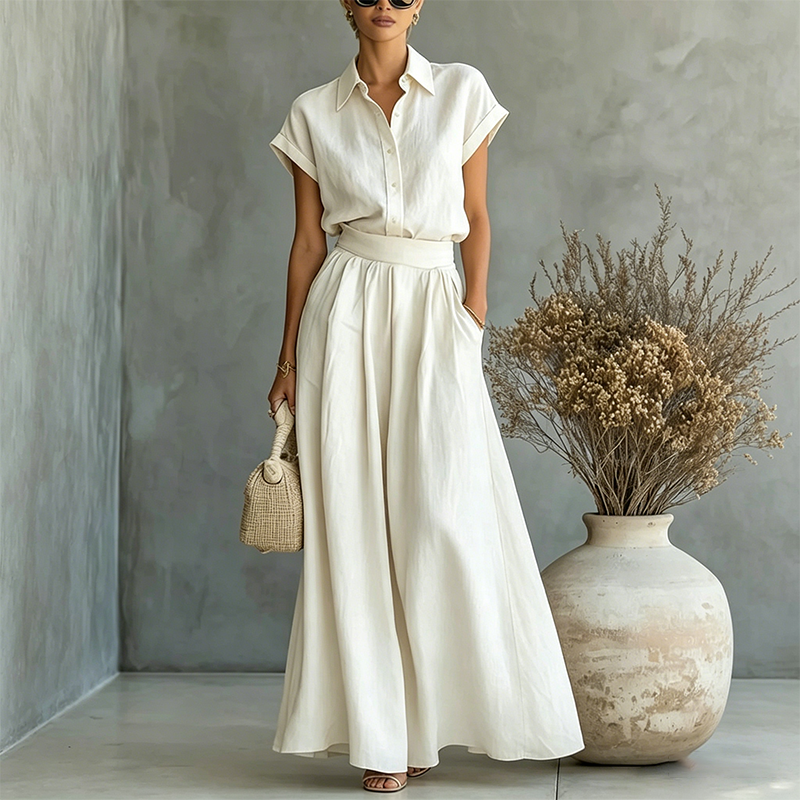 🔥LAST DAY SALE - 50% OFF🔥Elegant Two-Piece Shirt & Wide-Leg Pants Set