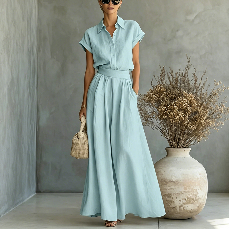 🔥LAST DAY SALE - 50% OFF🔥Elegant Two-Piece Shirt & Wide-Leg Pants Set