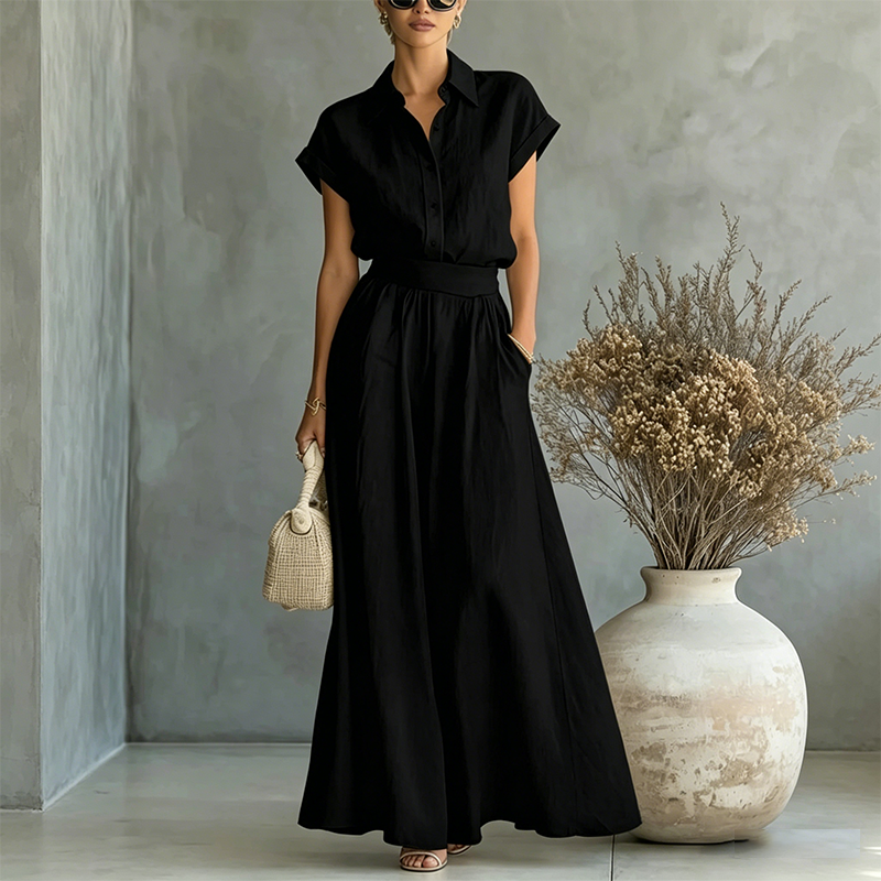🔥LAST DAY SALE - 50% OFF🔥Elegant Two-Piece Shirt & Wide-Leg Pants Set