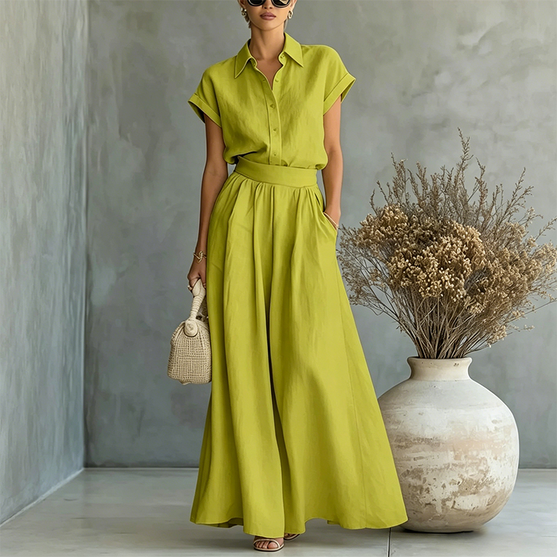 🔥LAST DAY SALE - 50% OFF🔥Elegant Two-Piece Shirt & Wide-Leg Pants Set