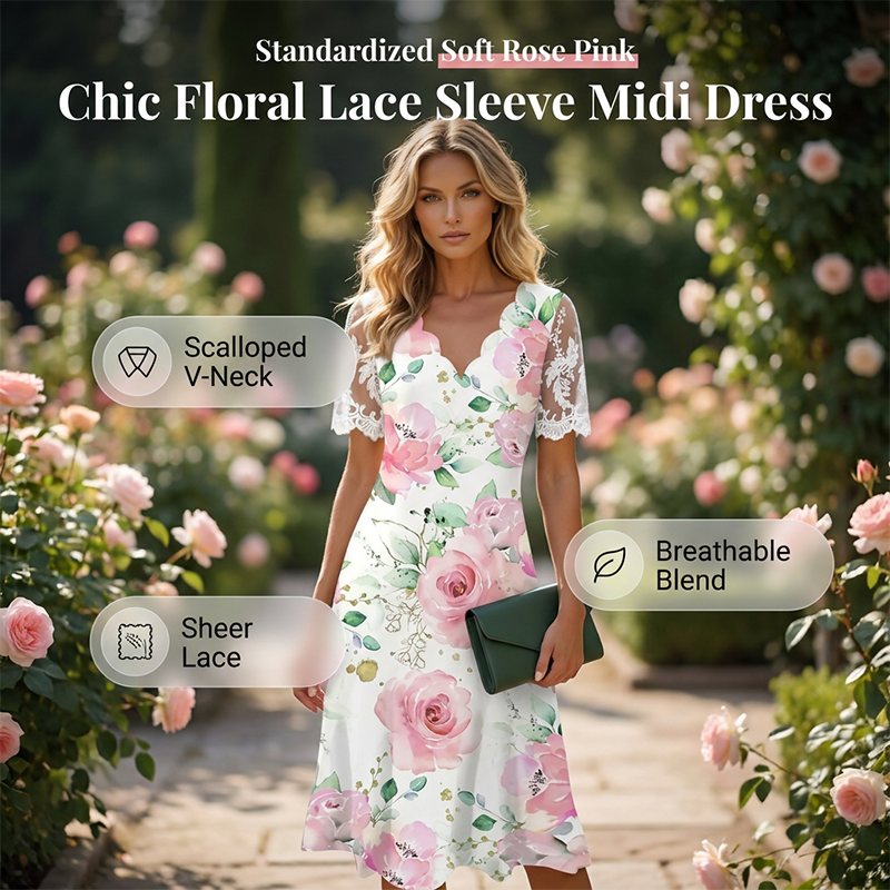 ⚡ 50% OFF NOW! ✨ Women's Floral Print Lace Sleeve Dress