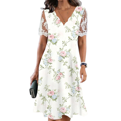 ⚡ 50% OFF NOW! ✨ Women's Floral Print Lace Sleeve Dress