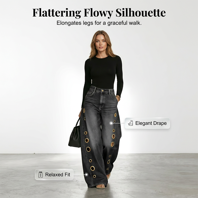 🔥Hot Sale 50% OFF🌟Women's Wide-Leg Jeans with Grommet Detail