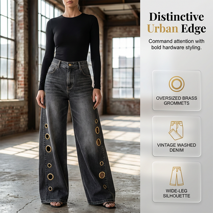 🔥Hot Sale 50% OFF🌟Women's Wide-Leg Jeans with Grommet Detail