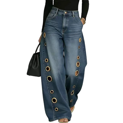🔥Hot Sale 50% OFF🌟Women's Wide-Leg Jeans with Grommet Detail