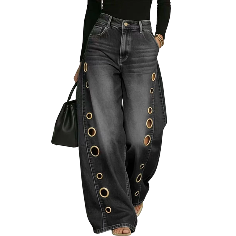 🔥Hot Sale 50% OFF🌟Women's Wide-Leg Jeans with Grommet Detail