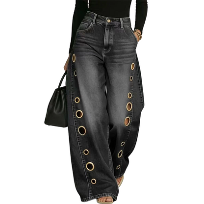 🔥Hot Sale 50% OFF🌟Women's Wide-Leg Jeans with Grommet Detail