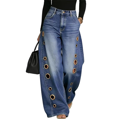 🔥Hot Sale 50% OFF🌟Women's Wide-Leg Jeans with Grommet Detail