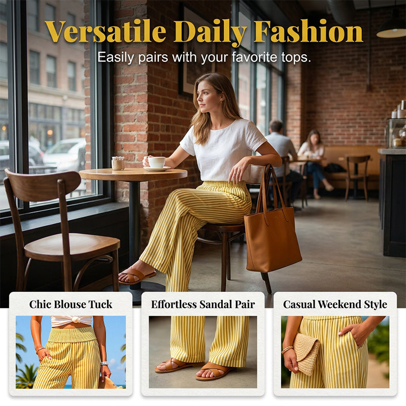 🎁 Hot Sale 50% OFF❤️Women's Smocked Waist Striped Gingham Pants