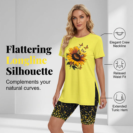 🌈✨ FLASH SALE 50% OFF! 👚 Women’s Printed Tunic Top & Shorts Set – Relaxed Fit, Side Slit Design & Bold All-Over Prints 🩳