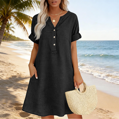 🏖️ LIMITED-TIME 50% OFF! 👗Women's V-Neck Tunic Dress – Relaxed Fit, Pockets & Breathable