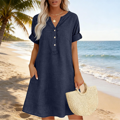 🏖️ LIMITED-TIME 50% OFF! 👗Women's V-Neck Tunic Dress – Relaxed Fit, Pockets & Breathable