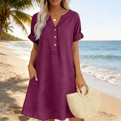 🏖️ LIMITED-TIME 50% OFF! 👗Women's V-Neck Tunic Dress – Relaxed Fit, Pockets & Breathable