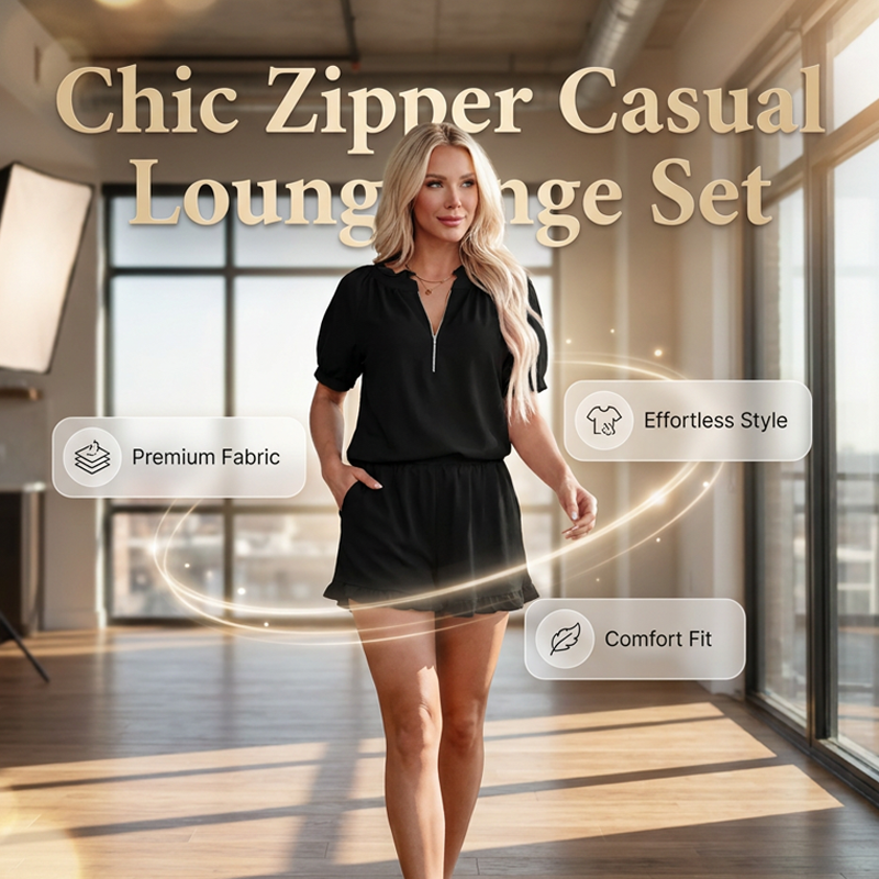 🌸 LIMITED-TIME 50% OFF! ✨ Women's 2-Piece Ribbed Outfit – Zip Top, Ruffle Skirt, Casual 🧶