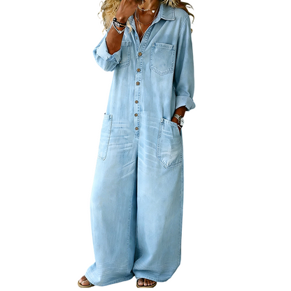 ✨Women's Casual Long Sleeve Denim Jumpsuit – Vintage Utility Style With Relaxed Comfort 👖