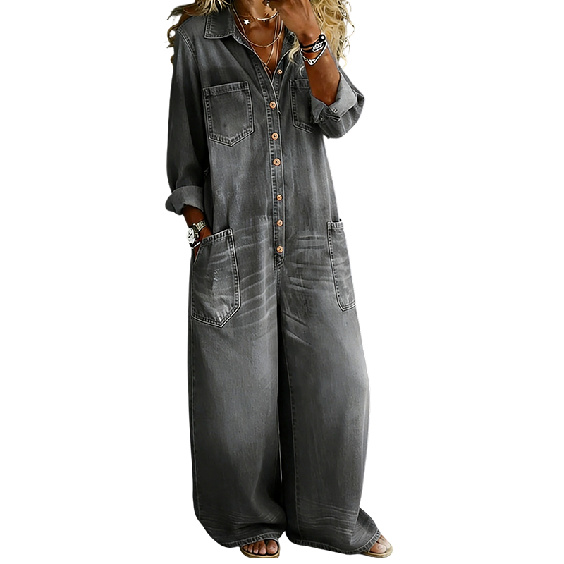 ✨Women's Casual Long Sleeve Denim Jumpsuit – Vintage Utility Style With Relaxed Comfort 👖