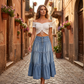 👗 Tiered Denim, Flattering A-Line Shape | Women's High-Waist Button Maxi Skirt