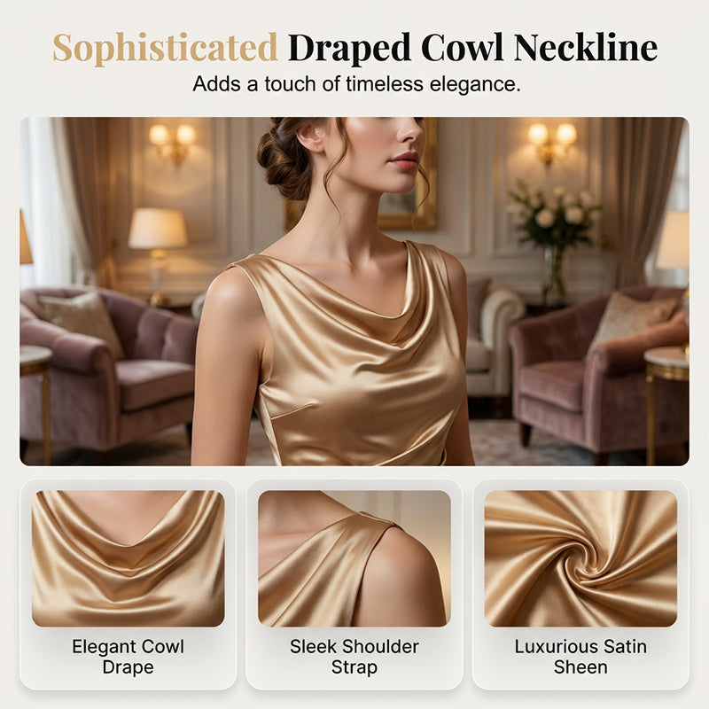 📢📢50% OFF !! ⏰ Women’s Sleeveless Cowl Neck Midi Dress – Elegant, Chic & Effortless ✨