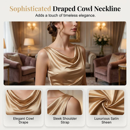 📢📢50% OFF !! ⏰ Women’s Sleeveless Cowl Neck Midi Dress – Elegant, Chic & Effortless ✨