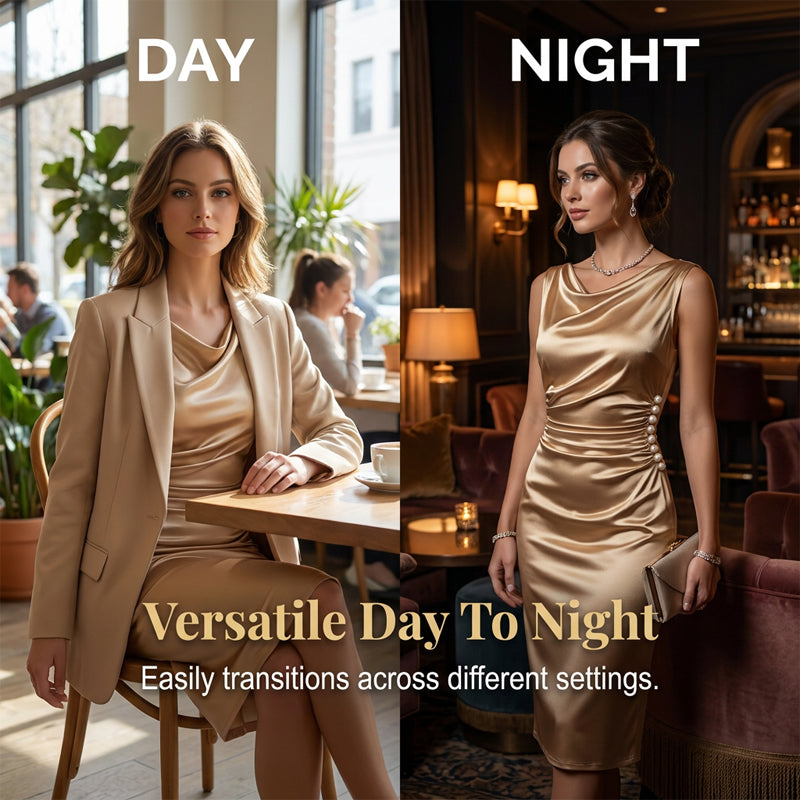 📢📢50% OFF !! ⏰ Women’s Sleeveless Cowl Neck Midi Dress – Elegant, Chic & Effortless ✨