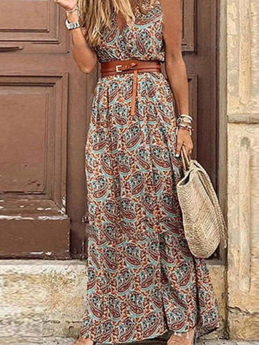🏆LAST DAY SALE 50% OFF🔥Holiday Leisure Paisley Print Sleeveless Dress