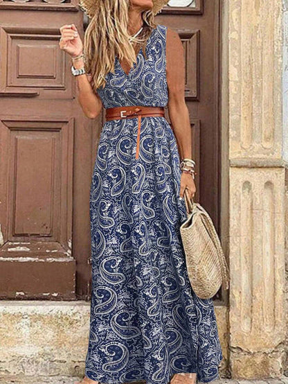 🏆LAST DAY SALE 50% OFF🔥Holiday Leisure Paisley Print Sleeveless Dress