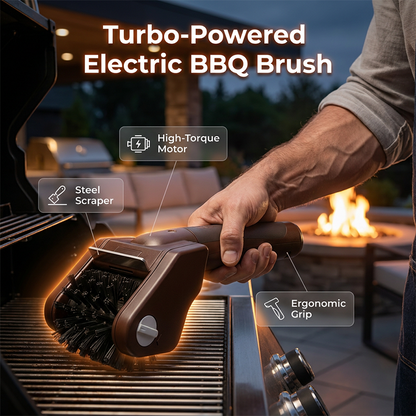 💥Up to 50% OFF!!Electric BBQ Grill Brush ⚡🧹 – Turbo Rotating Scrubber, Heavy-Duty Scraper, Fast Grease Removal, Universal Fit for All Grates – 240 Min Runtime