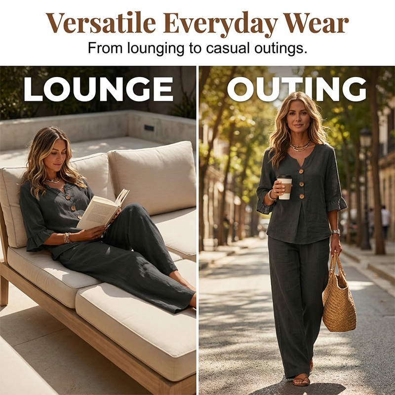 👚👖 Women's Set with Ruffled Top and Wide-Leg Trousers – Elegant & Comfortable ✨