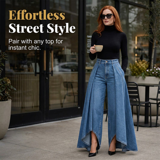 🔥Hot Sale 50% OFF🔥Women's High-Waist Wide-Leg Jeans with High-Low Hem