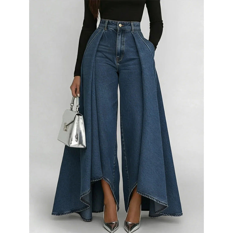 🔥Hot Sale 50% OFF🔥Women's High-Waist Wide-Leg Jeans with High-Low Hem