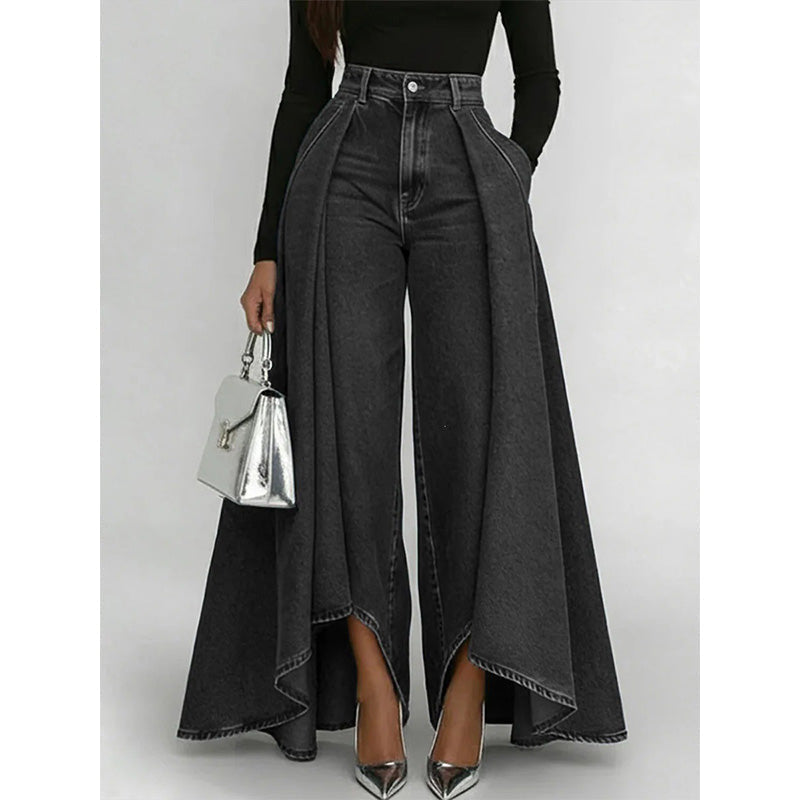 🔥Hot Sale 50% OFF🔥Women's High-Waist Wide-Leg Jeans with High-Low Hem