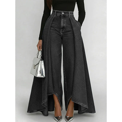 🔥Hot Sale 50% OFF🔥Women's High-Waist Wide-Leg Jeans with High-Low Hem