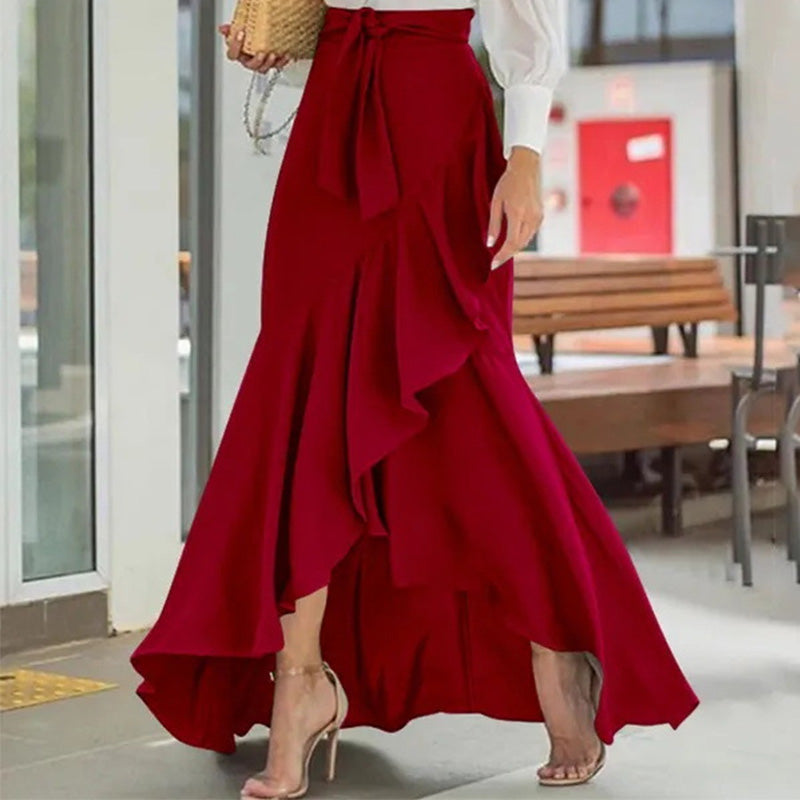 ⏰🔥LIMITED TIME 50% OFF!🔥Women's High-Waist Asymmetrical Ruffle Maxi Skirt
