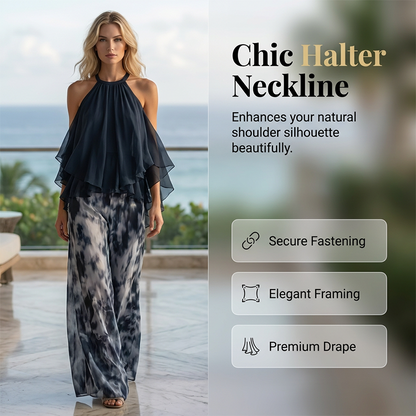 🥳2026 HOT SALE 50% OFF🥳Women's 2-Piece Flowy Halter Outfit with Printed Pants