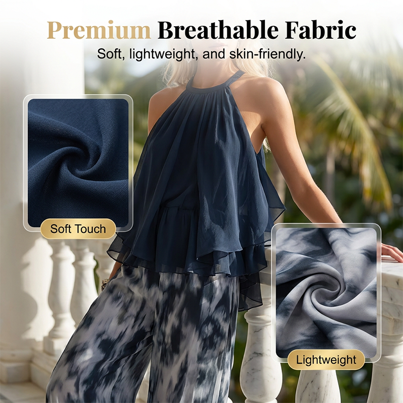 🥳2026 HOT SALE 50% OFF🥳Women's 2-Piece Flowy Halter Outfit with Printed Pants